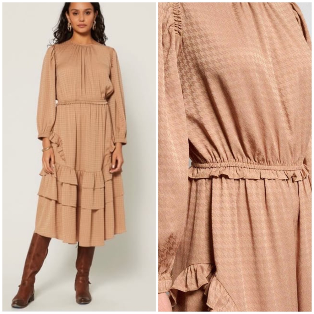 Current Air Brown Midi Dress with Ruffle Accents